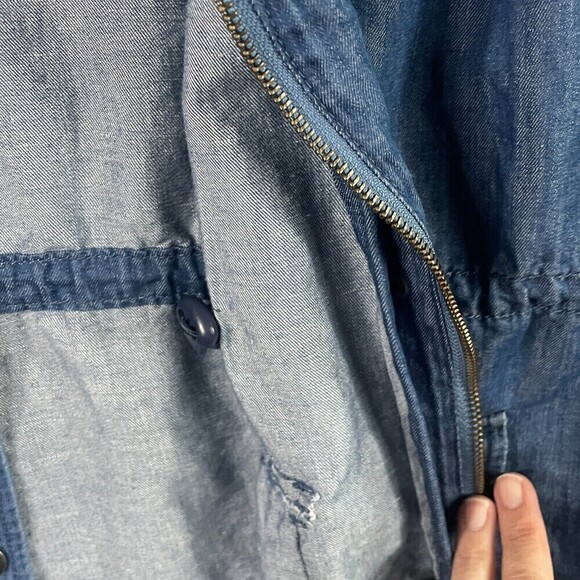 Cj Banks Plus X Chambray Chore Vest Pockets Zip Snap Blue Linen Blend Utility - Picture 5 of 9